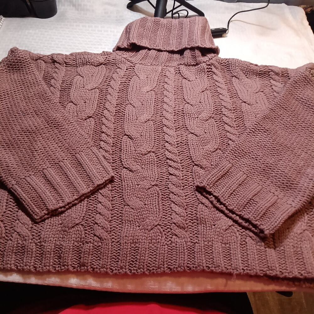 Love Tree Chunky Cropped Sweater Brown Cowl Neck Cable Knit Large Oversized - Picture 4 of 5